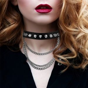Statement Necklace Choker w/Studs, Chains, Spider